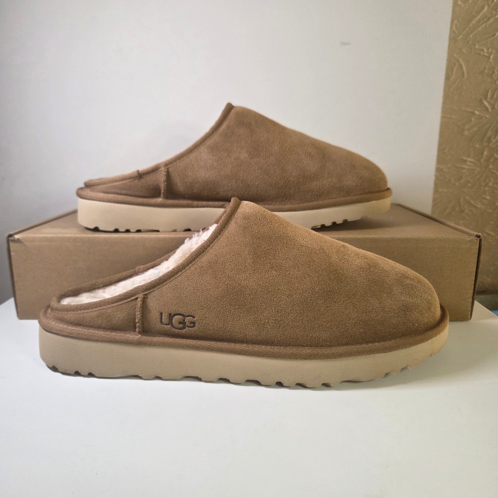 UGG Classic Slip On Chestnut Suede Sheepskin Mens 11 Slipper Comfort Shoes Cozy